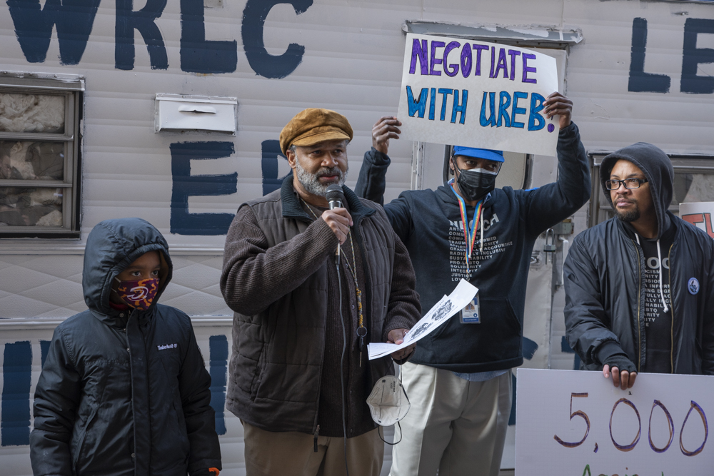 Park resident Anthony Beard speaks at the United Residents of Euclid Beach rally in downtown Cleveland on March 28th, 2023